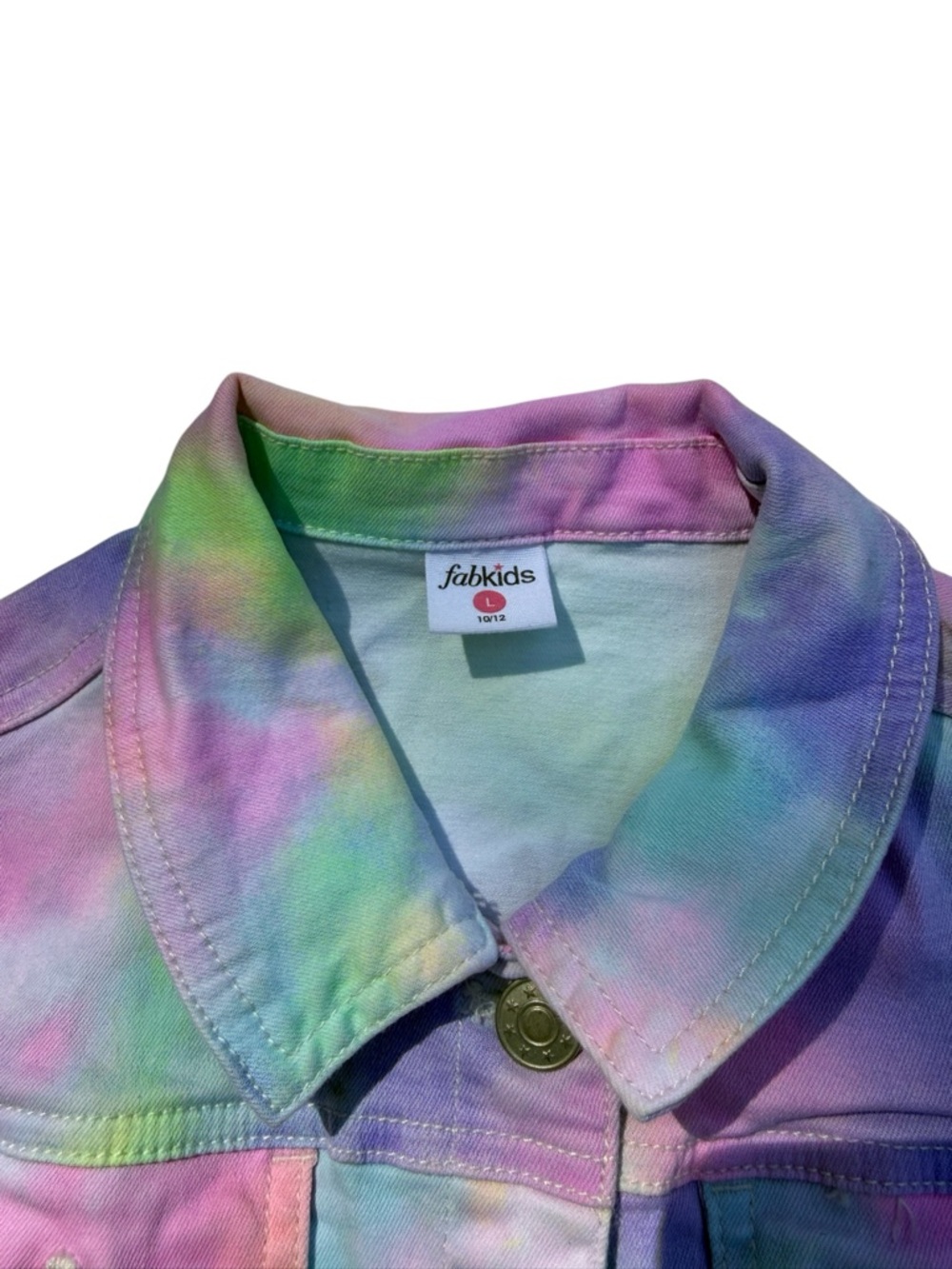 Fabkids Pastel Tie Dye Denim Jacket Girls L 10/12 Stretch Kidcore Aesthetic - Picture 2 of 13